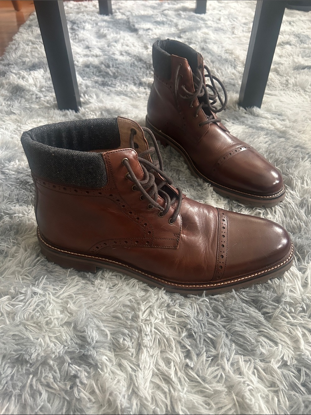 🆕 Warfield & Grand Brown Leather Brogue Chukka Boots with Dark Collar